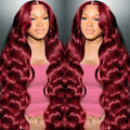 99J Burgundy Wig Human Hair 13x4 Body Wave Lace Front Wigs Human Hair 180 Density Pre Plucked Glueless Wine Red Colored Lace Front Wig for Women 32 Inch