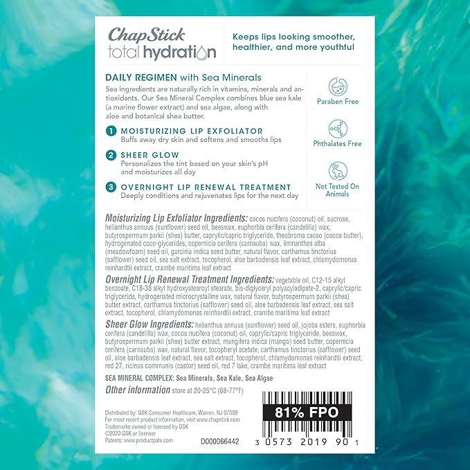ChapStick Total Hydration Sea Minerals Gift Pack with Moisturizing Lip Exfoliator, Overnight Lip Moisturizer and Tinted Lip Balm - Pack of 3