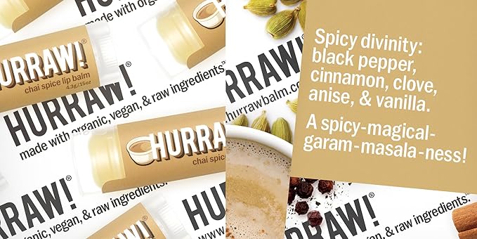 Hurraw! Chai Spice Lip Balm, 2 Pack: Organic, Certified Vegan, Cruelty and Gluten Free. Non-GMO, 100% Natural Ingredients. Bee, Shea, Soy and Palm Free. Made in USA