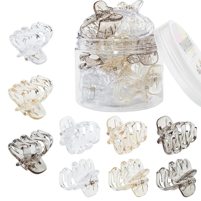 4cm Hair Clips Strong Grip Champagne LightGray and Clear Octopus Claw Clips 9 Pcs Medium to Small Claw Clips for Women and Girls Thick Hair Styling Sectioning.