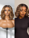 LUVME HAIR 5X5 Layer Cut Bob Wig 100% Human Hair 10 Inches Highlight Mix Brown Glueless Wigs Human Hair Pre Plucked Pre Cut Ready to Go Wig 200 Density