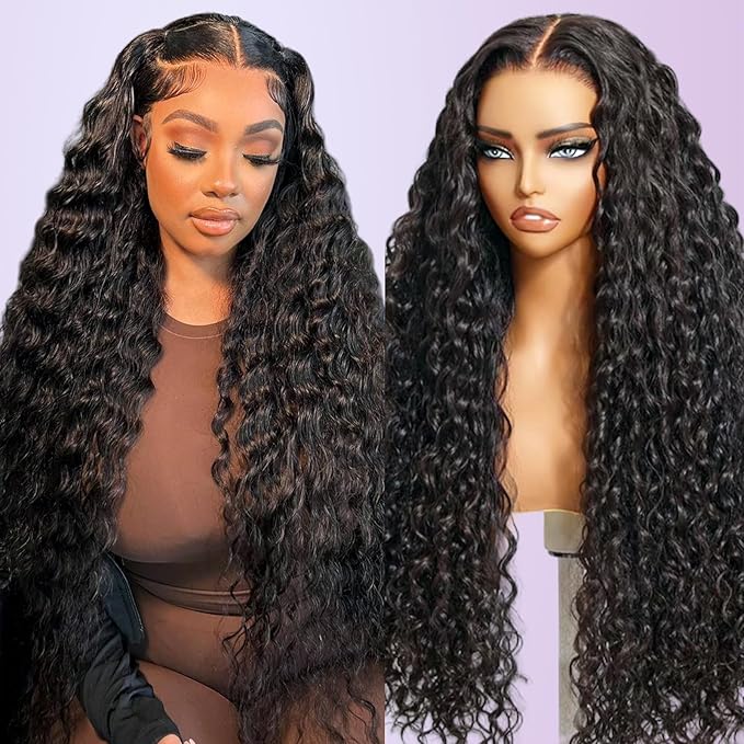 210% Density 13x6 Full Lace Frontal Wigs Human Hair 12A Deep Wave Brazilian Virgin Human Hair Pre Plucked HD Transparent Lace Glueless Wigs 30 Inch