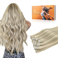 DOORES Clip in Human Hair Extensions, Balayage Ash Blonde Highlighted Platinum Blonde 120g 7pcs 14 Inch, Natural Remy Hair Extensions Straight Thick
