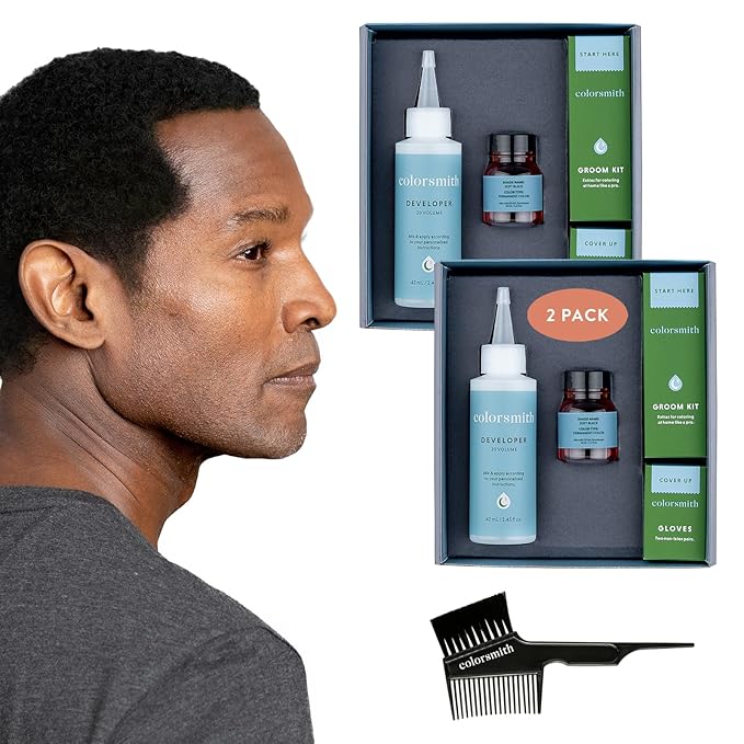 Hair & Beard Color for Full Gray Coverage 2 pack - Soft Black - Ammonia-Free Complete Men’s At-home Beard & Hair Dye Kit, Professional-grade Permanent Hair Color (2.0)