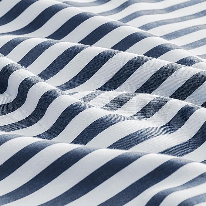 JELLYMONI 100% Natural Cotton Striped Standard Pillowcases Set, 2 Pack White and Dark Blue Stripes Pattern Printed Pillow Covers with Envelope Closure(Pillows are not Included)