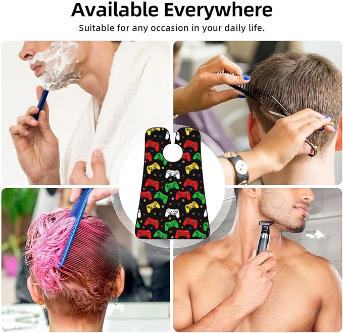 Beard Apron Hair Catcher, Funny Gamers Colorful Video Game Weapon Joystick Shave Bib, Waterproof Non-Stick Shaving Bib, Trimming Grooming Tool for Dad Men Anniversary