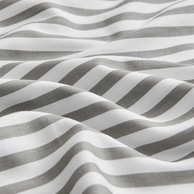 JELLYMONI 100% Natural Cotton Striped Queen Pillowcases Set, 2 Pack White and Grey Stripes Pattern Printed Pillow Covers with Envelope Closure(Pillows are not Included)