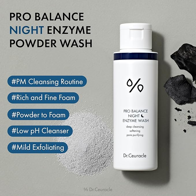 Dr.Ceuracle Pro Balance Enzyme Powder Face Wash - Korean Day and Night Natural Enzyme Powder Face Wash for Deep Pore Cleansing, Sebum Removing, pH Skin Balancing Care (Night Wash)