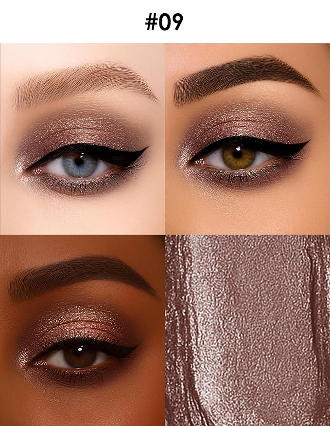 Erinde Shimmer Cream Eyeshadow Stick, Long Lasting Metallic Eye Shadow Stick, Waterproof Creamy Glitter Eyeshadow Pencil, High Pigment Blendable Neutral Eye Makeup, 09 Cocoa Shimmer