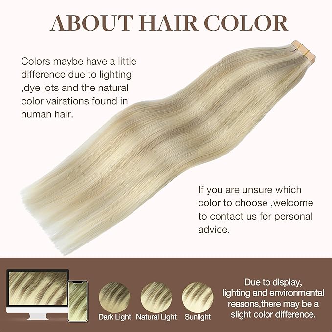 GOO GOO Tape in Hair Extensions Human Hair, 17A/60A Ash Blonde Highlighted Platinum Blonde, 22inch 100g 40pcs, Skin Weft Seamless Invisible, Silky Straight with Thick Ends, Remy Human Hair