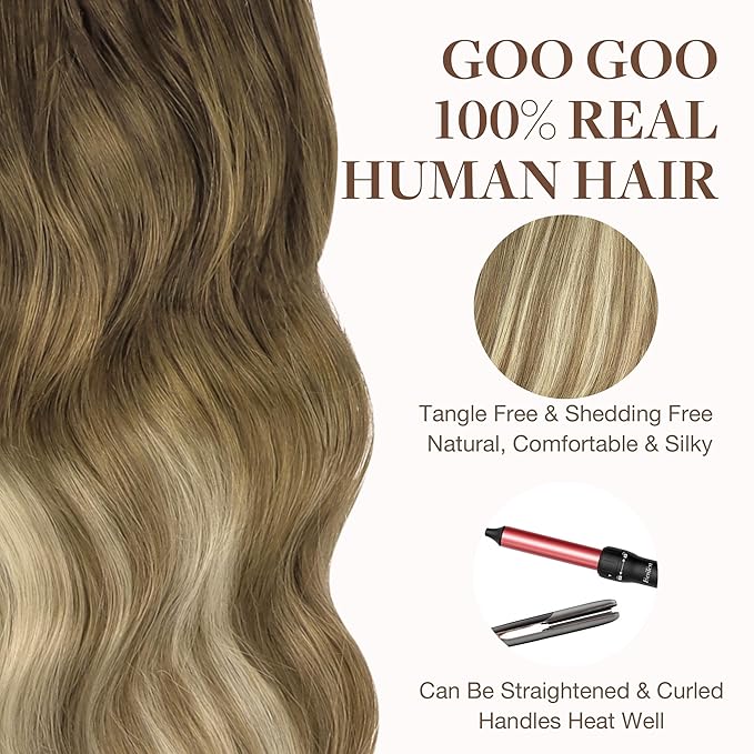 GOO GOO Tape in Hair Extensions Human Hair, 3/8/613 Walnut Brown to Ash Brown and Bleach Blonde, 20inch 100g 40pcs, Skin Weft Seamless Invisible, Silky Straight with Thick Ends, Remy Human Hair