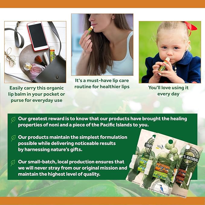 Lip Balm Mint,100% Natural Moisturizing Lip Balm, Ultra Hydrating Lip Care, Original Noni Oil & Virgin Coconut Oil, Fresh Mint Flavor Lip Care (Pack of 2)