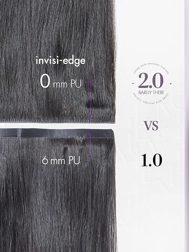 LUVME Invisible Clip in Hair Extensions Body Wave Real Human Hair, Remy Hair Clip ins for Women, Natural Human Hair, 16 inch 110g 6Pcs, Natural Black