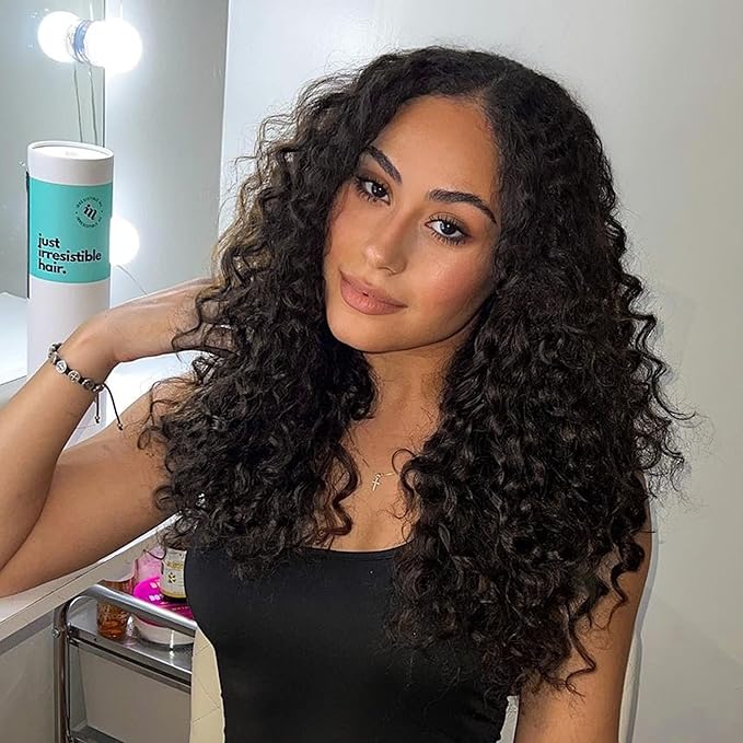 Irresistible Me 3A Curls Real Human Hair Extensions Clip Ins – 100% Human Hair Clip In Extensions for Length & Volume – Invisible Extension – Heat Resistant & Dyeable –Natural Black, 24 Inches