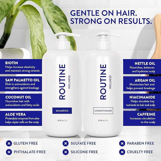 Routine Wellness 1 Liter Anti-Thinning Volumizing Shampoo and Conditioner Set for Thinning Hair & Hair Loss - Grow Your Confidence with Biotin & DHT Blockers - 1 Liter Lavender & Cedar Set