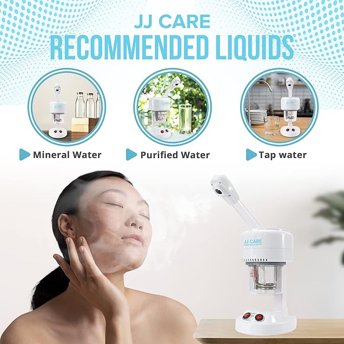 JJ CARE Ozone Facial Steamer Tabletop with Rotating Spray Head at 360 Degrees and Auto Shut Off Feature - Portable for Facial Deep Cleaning & Vaporizer