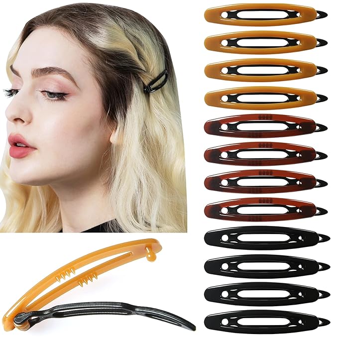 12pcs Hair Barrettes Set for Women and Girls, Hair Clips for Thick Thin Fine Hair, Non-metal Hair Accessories, Non-Slip Grip Handmade Snap Hairpin, BPA Free