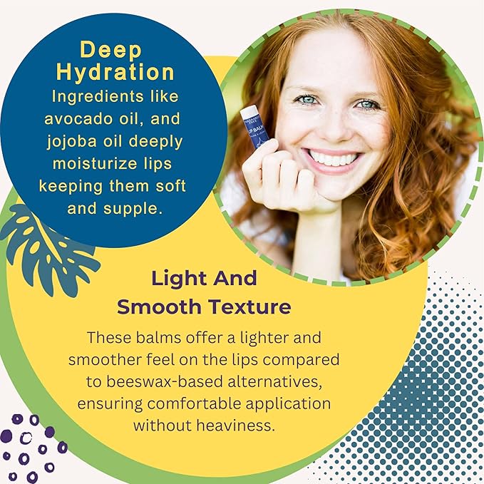 Fragrance Free Lip Balm, Vegan Lip Balm Set, Unscented, No Flavor, Beeswax Free, Organic Jojoba Oil, Avocado Oil, Vitamin E, Natural Moisturizer for Dry, Chapped, or Cracked Lips 5 Tube Set