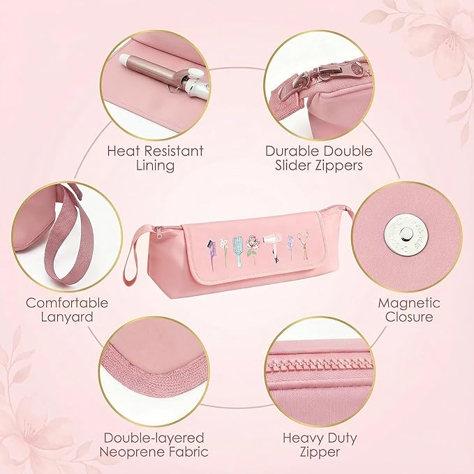 Hair Tools Travel Bag with Heat Resistant Mat, 2-in-1 Hot Hair Tools Organizer for Curling Flat Irons Straighteners Hair Dryer, Styling Tools Storage Bag Portable Travel Case for Women & Stylists