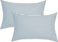 JELLYMONI 100% Natural Cotton Striped Queen Pillowcases Set, 2 Pack White and Grayish Blue Stripes Pattern Printed Pillow Covers with Envelope Closure(Pillows are not Included)