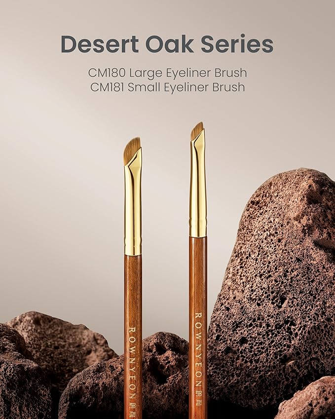 Desert Oak Series Precision Angled Eyeliner Brush - Ultra-Fine Nylon Bristles for Razor-Sharp Gel/Liquid/Powder Lines, Detail Work & Tightlining, Bubinga Handle & Brass Ferrule (CM 181)