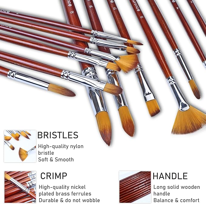 DUGATO Artist Paint Brush Set 13pcs, Long Handle Oil Acrylic Paint Brushes, Watercolor Brush Set for Body, Face, Rock, Canvas Drawing Art Crafts