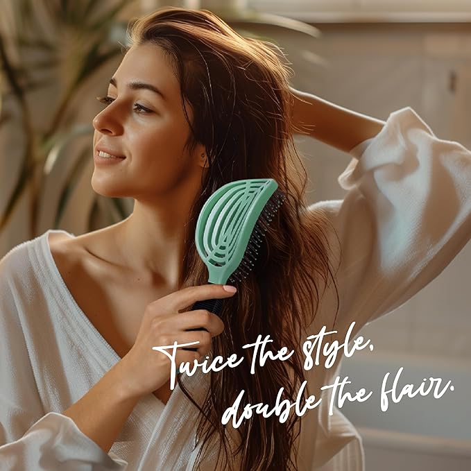 NuWay 4HAIR DoubleC U.S. Patented Double Curved Detangling Brush is Hair Dryer Safe (Mint Green)