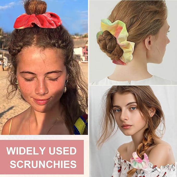 Velvet Hair Scrunchies for Girls and Women, Premium Elastic Tie-Dye Scrunchies and Ponytail Holders - 12 Colors
