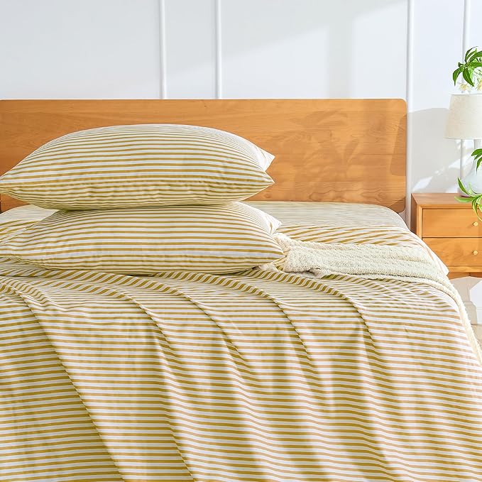 JELLYMONI 100% Natural Cotton Striped King Pillowcases Set, 2 Pack White and Yellow Stripes Pattern Printed Pillow Covers with Envelope Closure(Pillows are not Included)