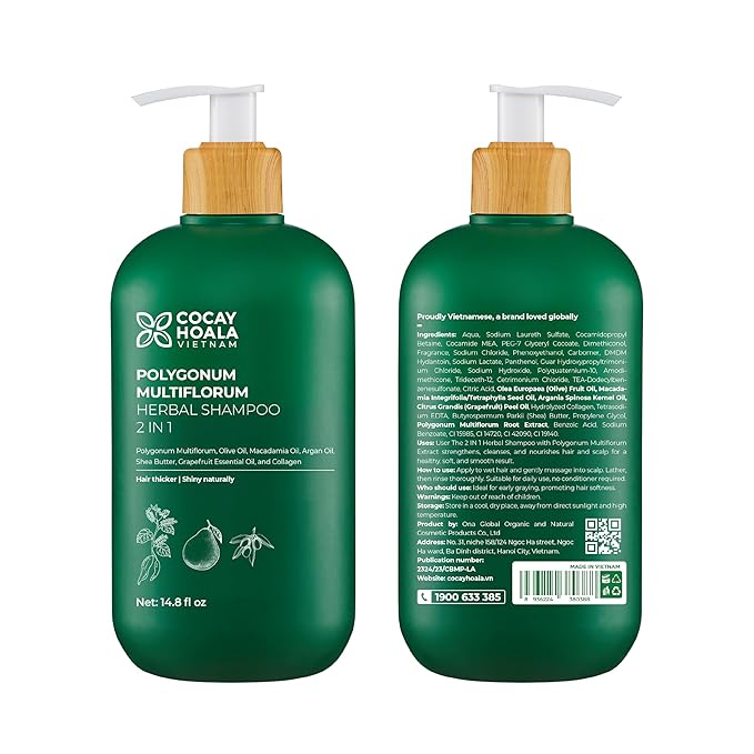 Vietnam's Touch | COCAY HOALA Polygonum Multiflorum 2in1 Herbal Shampoo – Strengthen Weak Roots, Reduce Hair Fall, Revive Lifeless Hair, Deeply Nourish & Soften – Paraben Free (14.8 oz)