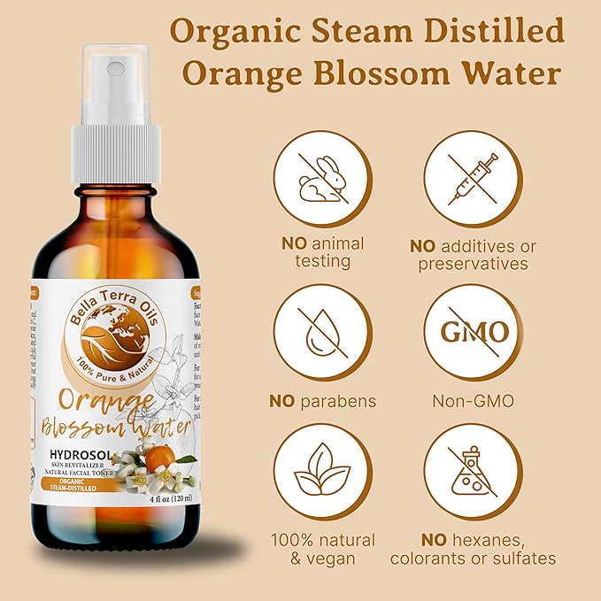 Bella Terra Oils Orange Blossom Water (Neroli Hydrosol) – 1gallon, Radiant Skin Refresher, Natural Aroma, Revitalize & Glow