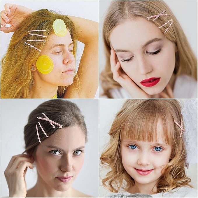 12 Pieces Rhinestone Bobby Pins Decorative Fancy Crystal Hair Clips Shiny Metal X Shaped Barrettes Bling Diamond Wedding Bridal Shower Hair Accessories for Women Ladies Girls (Rose Gold)