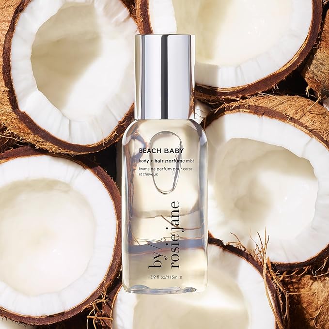 By Rosie Jane Body & Hair Perfume Mist (Beach Baby) - Clean Hair & Body Mist for Women - With Notes of Orange Spritz, Ocean Water & Ylang Ylang (115ml)