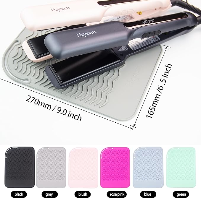 Heysam Flat Iron Silicone Mat for Hair Tools-Curling Iron and Hair Straighteners, Heat Resistant Mat for Travel Vanity Salon, Portable Vanity Pad/Organizer, Size (9“ x 6.5”) – Gray