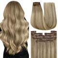 YoungSee Hair Extensions Clip ins Light Brown Mix Platinum Blonde Balayage Clip in Hair Extensions Light Brown Roots Clip in Extensions Real Human Hair for Short Hair 12In 7Pcs 85G