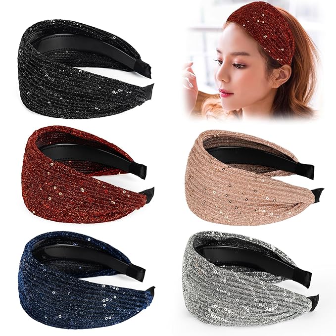 DORIS&JACKY Fashion 2.5 Inch Wide Lace Headbands Elastic Hairbands With Teeth Headwear Accessories For Women And Girls (Pattern 6-5PCS)