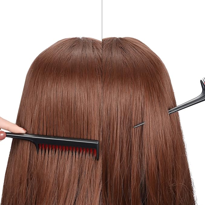 Leinuosen 3 Pcs Triple Teasing Comb for Women Plastic Rat Tail Comb Heat Resistant Pintail Tease Layer Tool for Thick Fine Hair Styling Backcombing Volume Structure(Black and Red)