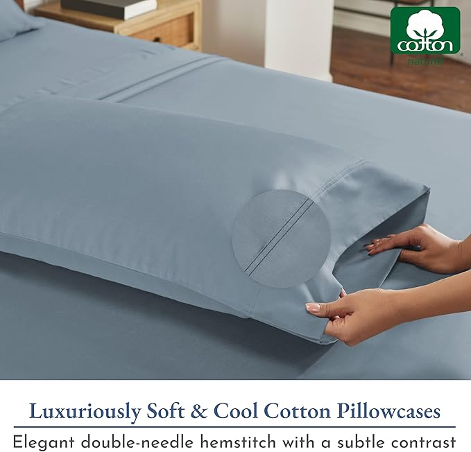 California Design Den Heirloom Soft, Smooth & Thick Certified 800 Thread Count 100% Cotton Sateen, 2 Pillow Cases King Size, Fits King Pillows (Blue)