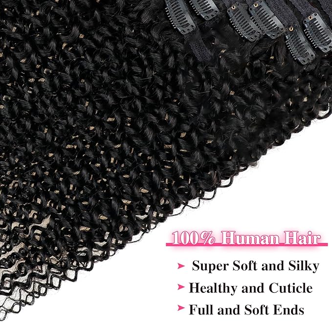 18 Inch Kinky Curly Clip in Extensions Human Hair 3C 4A Curly Clip Ins Full Head for Women Brazilian Remy Human Hair Natural Color 8 Pcs with 18 Clips 120g/Set (18 inch)