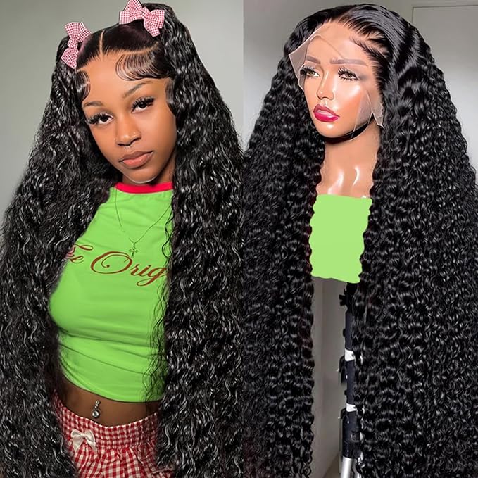 VIPbeauty 13x6 Deep Wave Lace Front Wigs Human Hair 200 Density 22 Inch Curly Wig for Women Natural Black HD Transparent Lace Glueless Frontal Wigs Human Hair Pre Plucked with Baby Hair