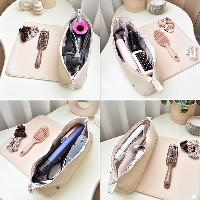 BAREFOOT CARIBOU Hair Tools Travel Bag and Heat Resistant Mat for Flat Irons, Straighteners, Curling Iron, and Haircare Accessories, 2-in-1 design, with Interior Pockets, Portable Organizer