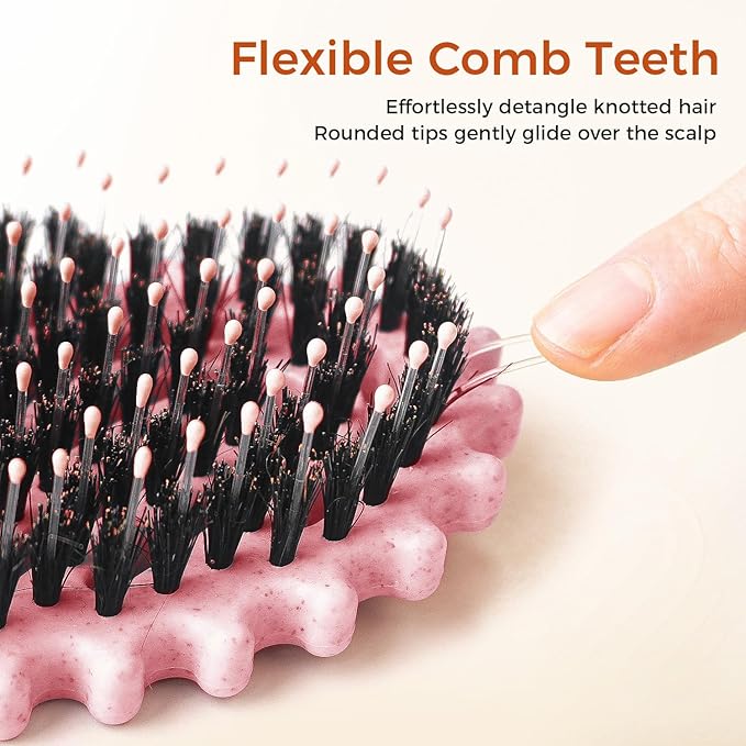 Curly Hair Brush, Curl Defining Brush with Soft Boar Bristles for Combing, Shaping, and Styling Curly Hair Suitable for All Women and Men with Wet & Dry Hair(Pink)