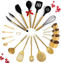 Black and Gold Kitchen Utensils Set - 19-PC Set Includes Stainless Steel and Silicone Cooking Utensils, Measuring Cups and Spoons - Black and Gold Kitchen Accessories for Stylish Cooking & Serving