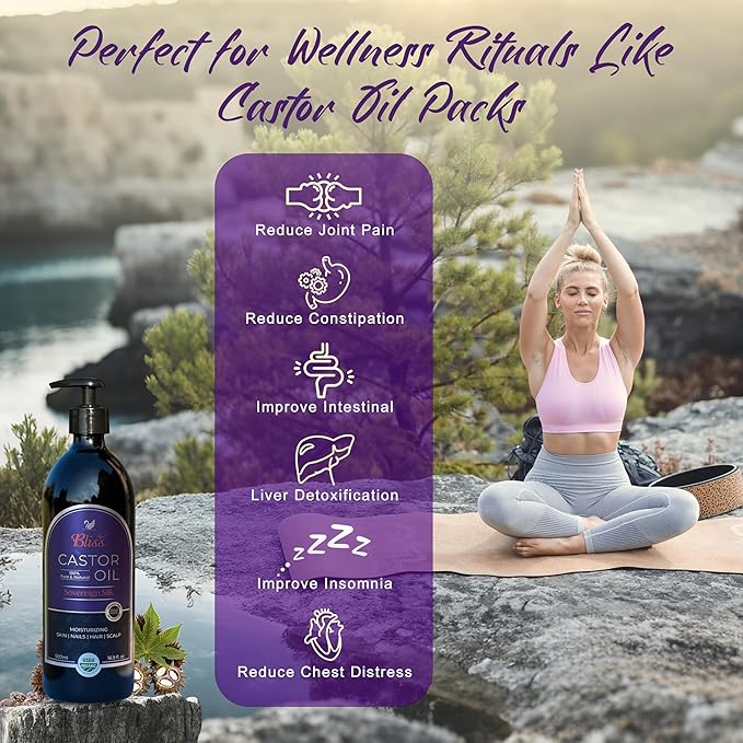 Royal Bliss Organic Castor Oil 16 Fl Oz | 100% Pure and Natural | Premium Grade Carrier Oil | Hair, Eyelashes and Eyebrows | Hair and Body | Expeller-Pressed | Hexane-Free