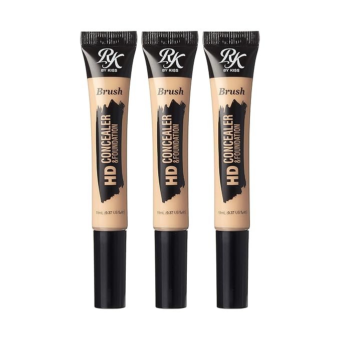 Ruby Kisses HD Concealer & Foundation Brush Flawless Full Coverage Face Makeup Lightweight Highlighter Long Lasting Under Eye Conceals Contour Corrector 3 Pack (Light Ivory)