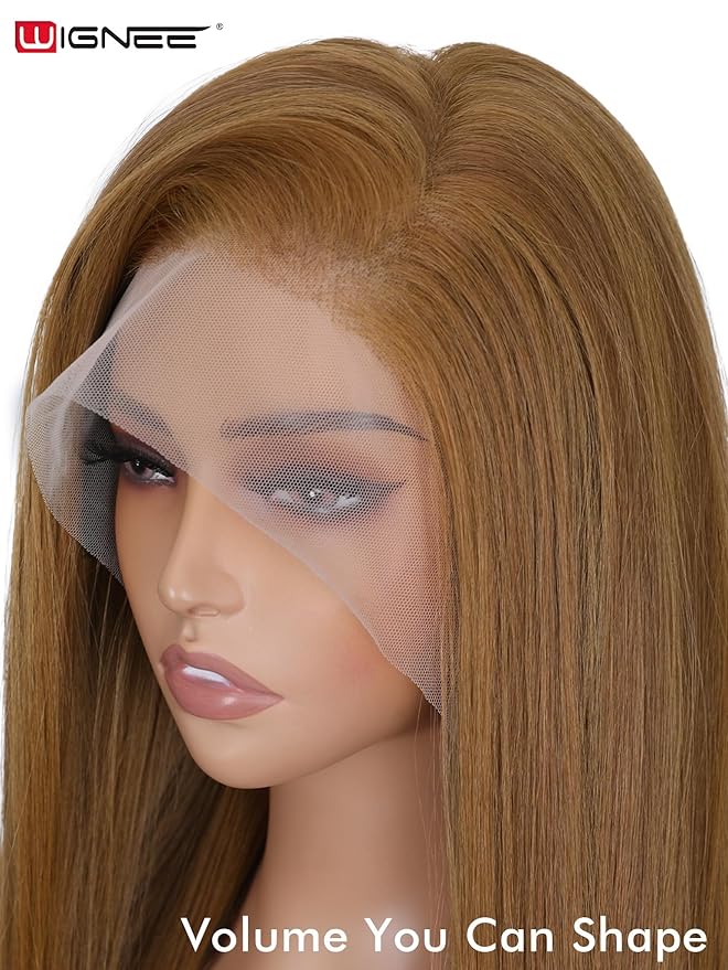 WIGNEE 13x6 Synthetic Lace Front Wig 28" Mixed Brown Wig Pre-Plucked Handmade Lace Front Wigs with Kanekalon Futura Hair Voluminous Long Straight Synthetic Wigs for Daily Party Use
