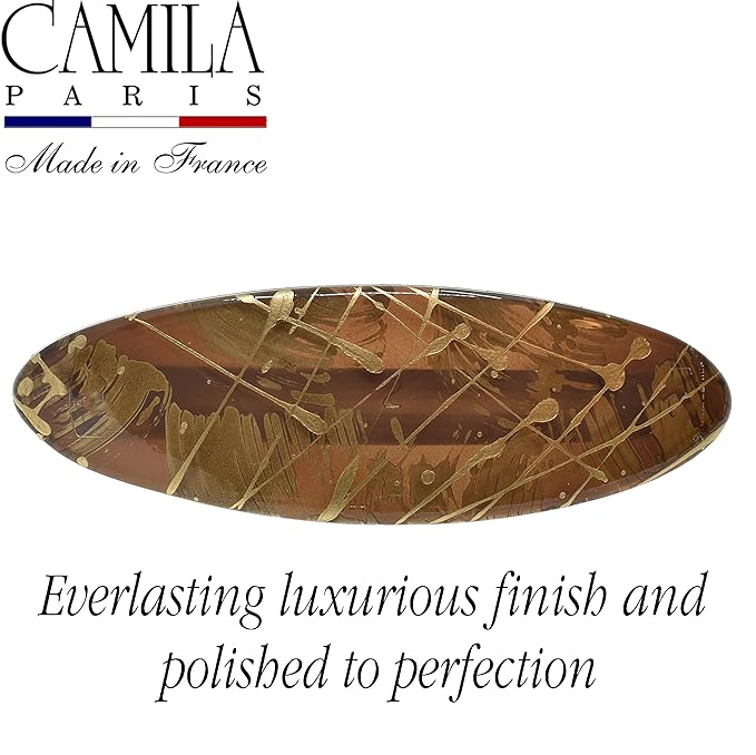 Camila Paris CP3872 French Hair Barrette Clip Oval Ligth Brown and Gold, Strong Hold Grip Hair Clips for Women, No Slip Rubberized Metal Closure, Durable Styling Girls Hair Accessories, Made in France