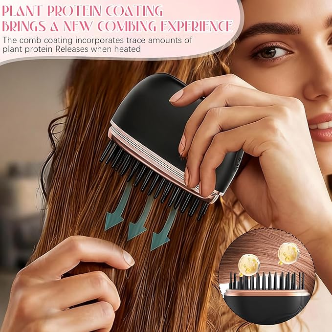 Mini Straightener,Rechargeable Portable Hair Straightener Brush,Fast Heating Hot Comb,Anti Scald Shell,3-Speed Temperature Control,Lightweight Mini Hair Straightener Brush for Home Travel Gift (Pink)
