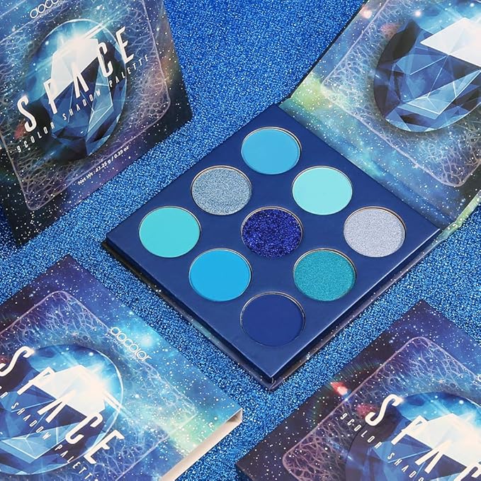 docolor Eyeshadow Palette 9 Colors Blue Eyeshadow Gemstone Shadow Palette Highly Pigmented Mattes Shimmers Smokey Glitter Cream Colorful Powder Blendable Long Lasting Waterproof Makeup Palette