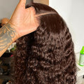 250% Density SKINLIKE Real HD Lace Frontal Wigs, 13x6 Full Frontal Curly Pre-Plucked Bleached Knots Invisible HD Lace Wig Chocolate Brown Human Hair Wig 24Inch